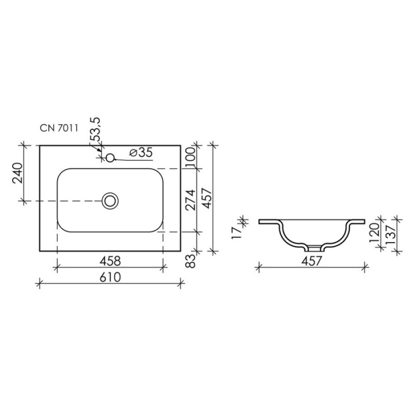 Раковина Ceramicanova Grace CN7011 встраиваемая, 61 х 45.7 см, белый, сантехфарфор