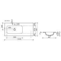 Раковина Ceramicanova Grace CN7014MB, 101 см, сантехфарфор, чаша слева, черная матовая