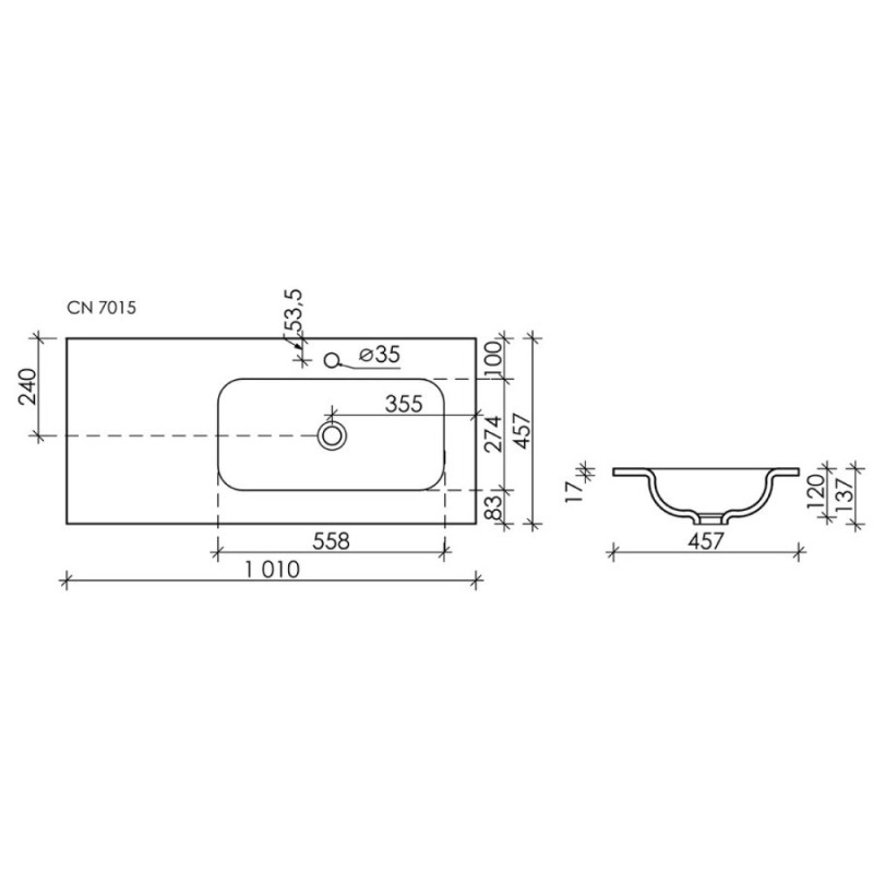 Раковина Ceramicanova Grace CN7015 встраиваемая, 101 х 45.7 см, правая, белый, сантехфарфор
