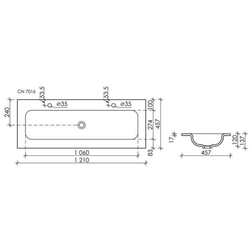 Раковина Ceramicanova Grace CN7016 встраиваемая, 121 х 45.7 см, белый, сантехфарфор