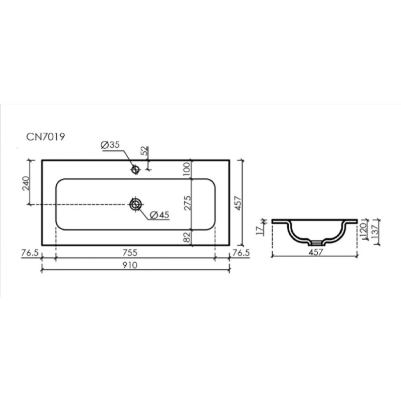 Раковина Ceramicanova Grace CN7019, 91 см, сантехфарфор, белый