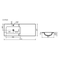 Раковина Ceramicanova Grace CN7020 встраиваемая, 121 х 45.7 см, левая, белый, сантехфарфор