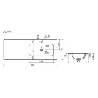 Раковина Ceramicanova Grace CN7021 встраиваемая, 121 х 45.7 см, правая, белый, сантехфарфор