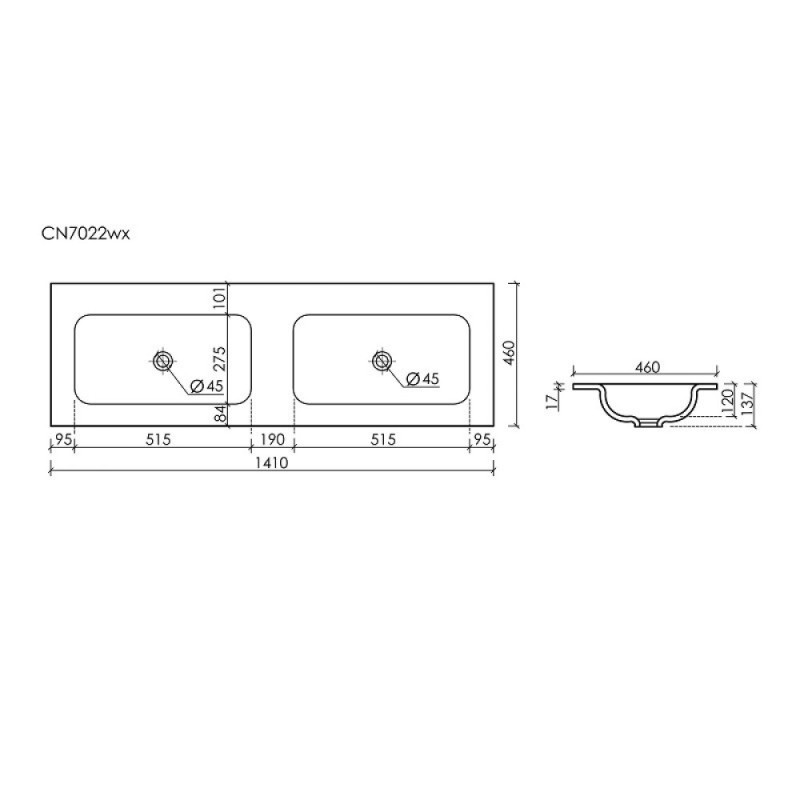 Раковина Ceramicanova Grace CN7022MBwx, 141 см, сантехфарфор, черный матовый