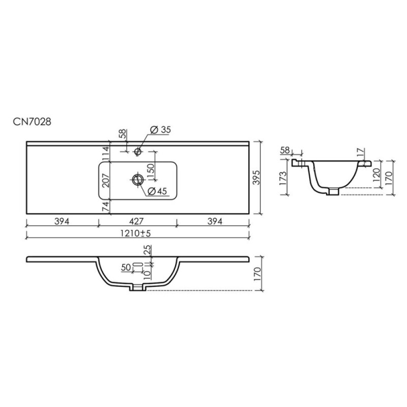 Раковина Sancos Compact CN7028, 120 см, фарфор, белая