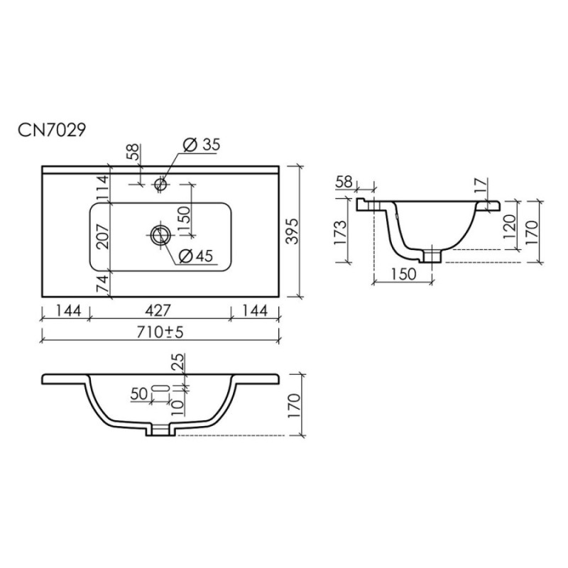 Раковина Sancos Compact CN7029, 70 см, фарфор, белая