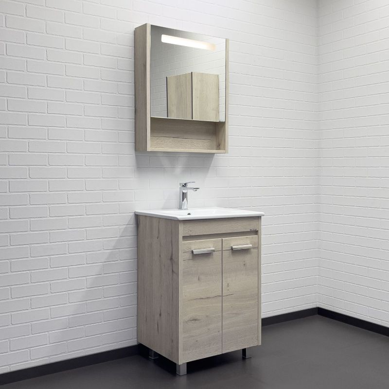 Зеркало-шкаф Comforty "Марио-60" 00-00015518 LED-подсветка дуб дымчатый