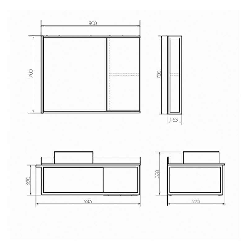 Зеркало-шкаф Comforty "Лиссабон-90" 00-00006136 дуб темный