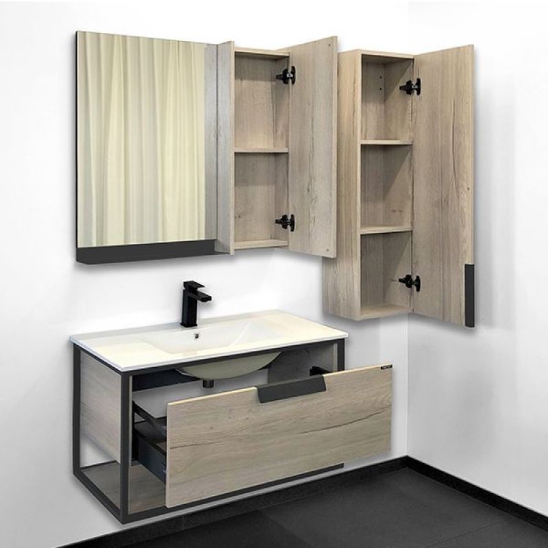 Зеркало-шкаф Comforty Бонн 90 00-00012610 графит/дуб дымчатый