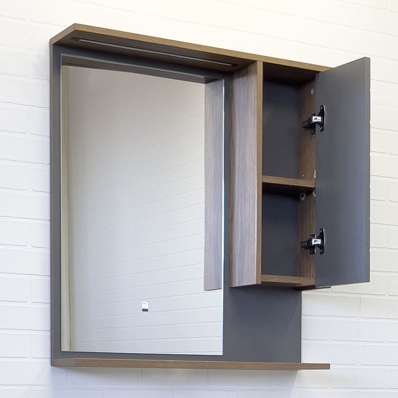 Зеркало-шкаф Comforty Кемер-75 00-00014147 антрацит/дуб тёмно-коричневый LED-подсветка