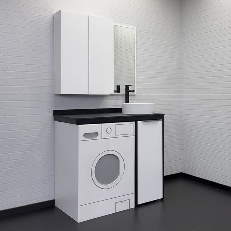 Тумба с раковиной Comforty "Лозанна-100" 00-00013800 белый глянец со столешницей под мрамор Калакатта Блэк с раковиной Comforty 9111
