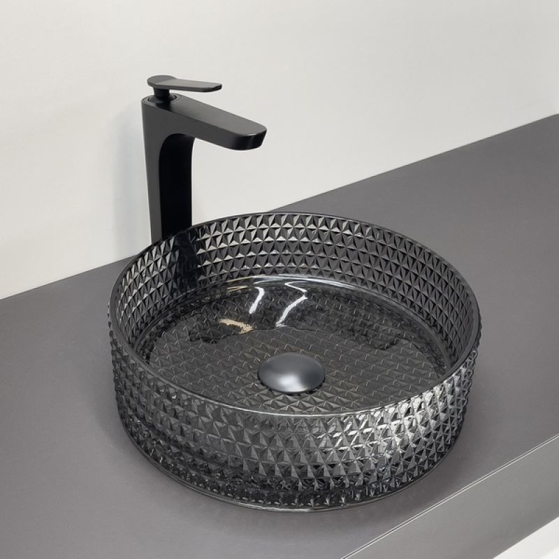 Раковина Comforty 00-00015718, 36 см, стеклянный, накладной, серый дом