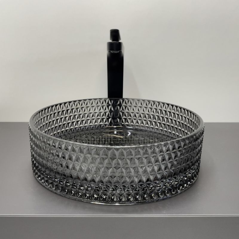 Раковина Comforty 00-00015718, 36 см, стеклянный, накладной, серый дом