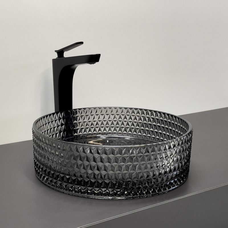 Раковина Comforty 00-00015718, 36 см, стеклянный, накладной, серый дом