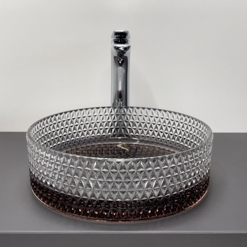 Раковина Comforty 00-00015717, 36 см, стеклянный, накладной, кофе с прозрачным стеклом