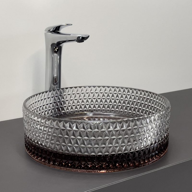 Раковина Comforty 00-00015717, 36 см, стеклянный, накладной, кофе с прозрачным стеклом