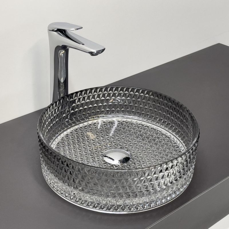 Раковина Comforty 00-00015716, 36 см, стеклянный, накладной, градиентный серый