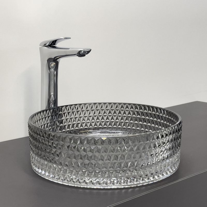 Раковина Comforty 00-00015716, 36 см, стеклянный, накладной, градиентный серый