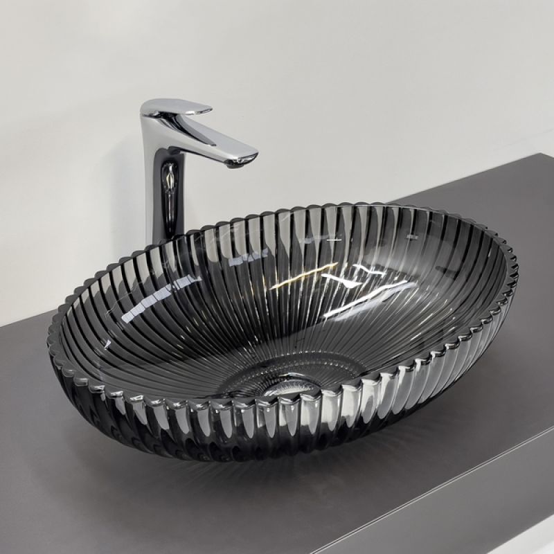 Раковина Comforty 00-00015707, 51 см, стеклянная, накладная, серый дым