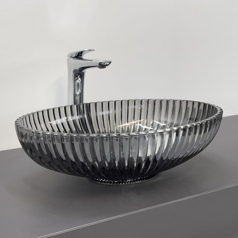 Раковина Comforty 00-00015707, 51 см, стеклянная, накладная, серый дым