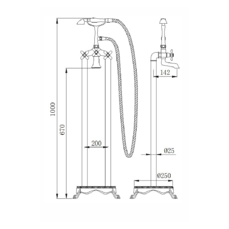 Смеситель для ванны и душа Comforty FE0051-CCT 00003127671 напольный, хром, 