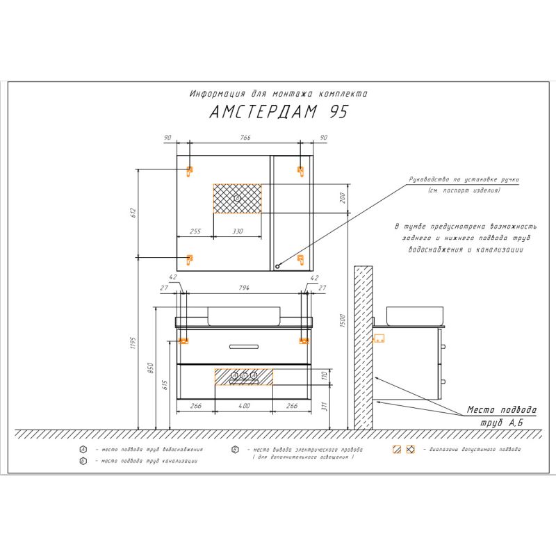Тумба с раковиной Comforty "Амстердам-95" 00-00005494 белая с черной матовой столешницей с раковиной Comforty T-Y9378