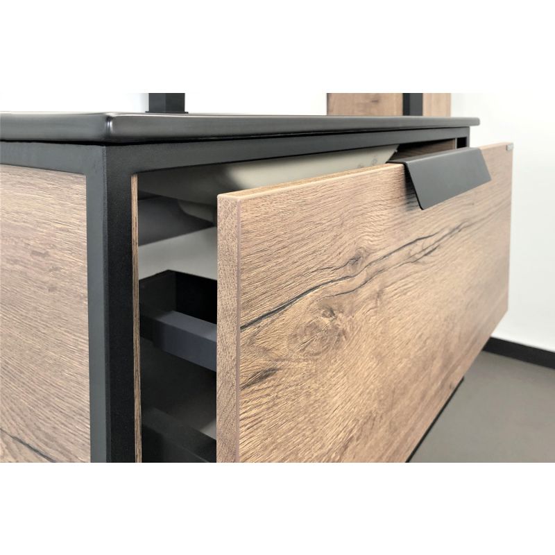 Тумба с раковиной Comforty "Бонн-75" 00-00001936 дуб темный с  раковиной Comforty 75E черная матовая 