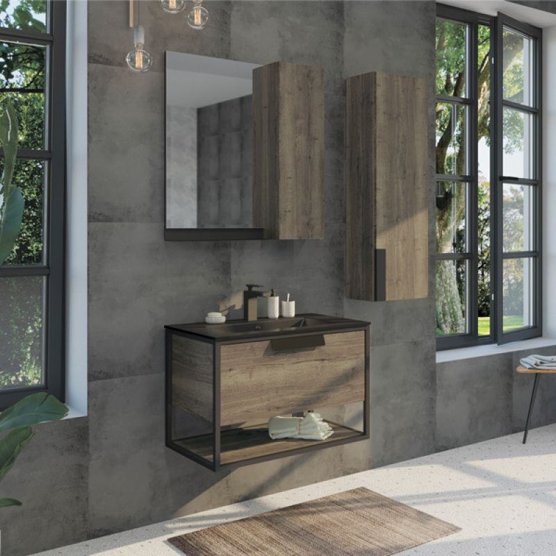 Тумба с раковиной Comforty "Бонн-75" 00-00001936 дуб темный с  раковиной Comforty 75E черная матовая 