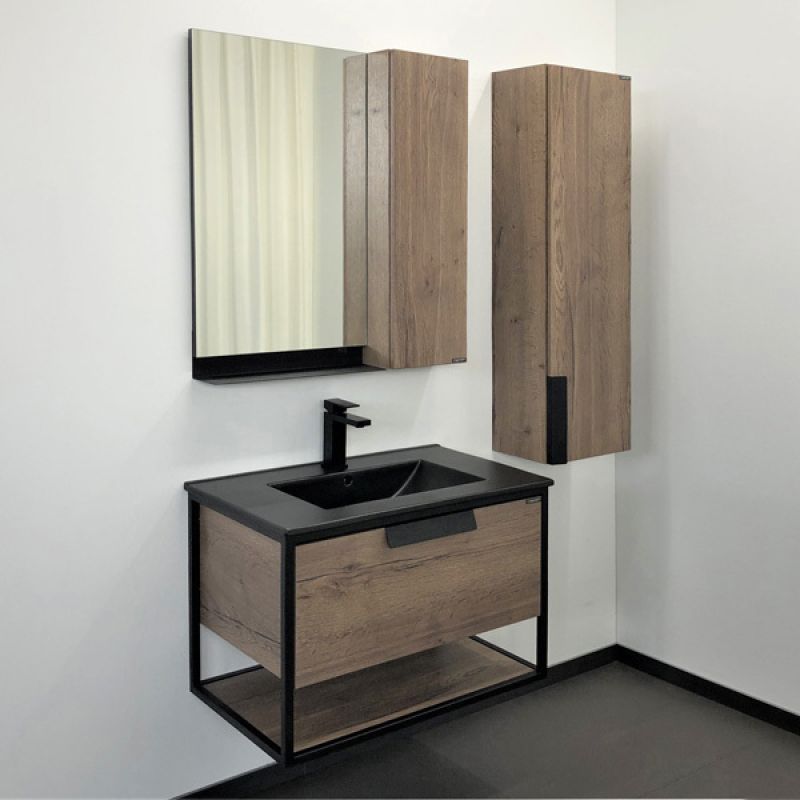 Тумба с раковиной Comforty "Бонн-75" 00-00001936 дуб темный с  раковиной Comforty 75E черная матовая 