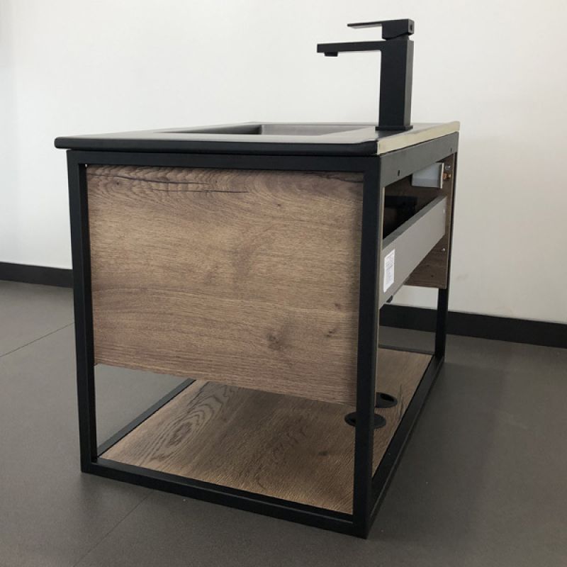 Тумба с раковиной Comforty "Бонн-75" 00-00001936 дуб темный с  раковиной Comforty 75E черная матовая 