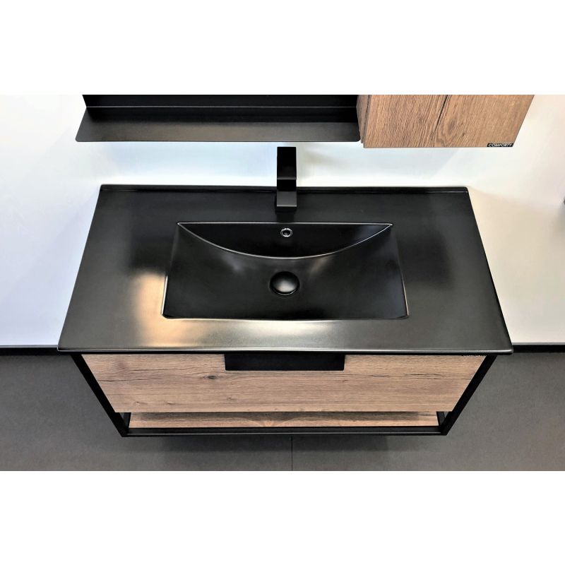 Тумба с раковиной Comforty "Бонн-90" 00-00001937 дуб темный с  раковиной Comforty 90E черная матовая