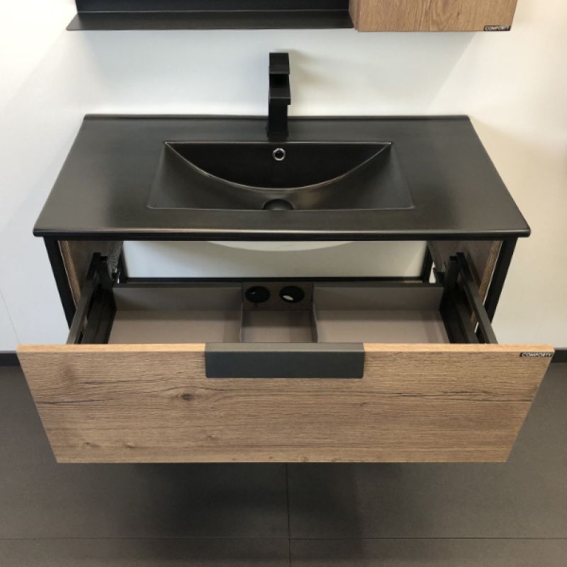 Тумба с раковиной Comforty "Бонн-90" 00-00001937 дуб темный с  раковиной Comforty 90E черная матовая