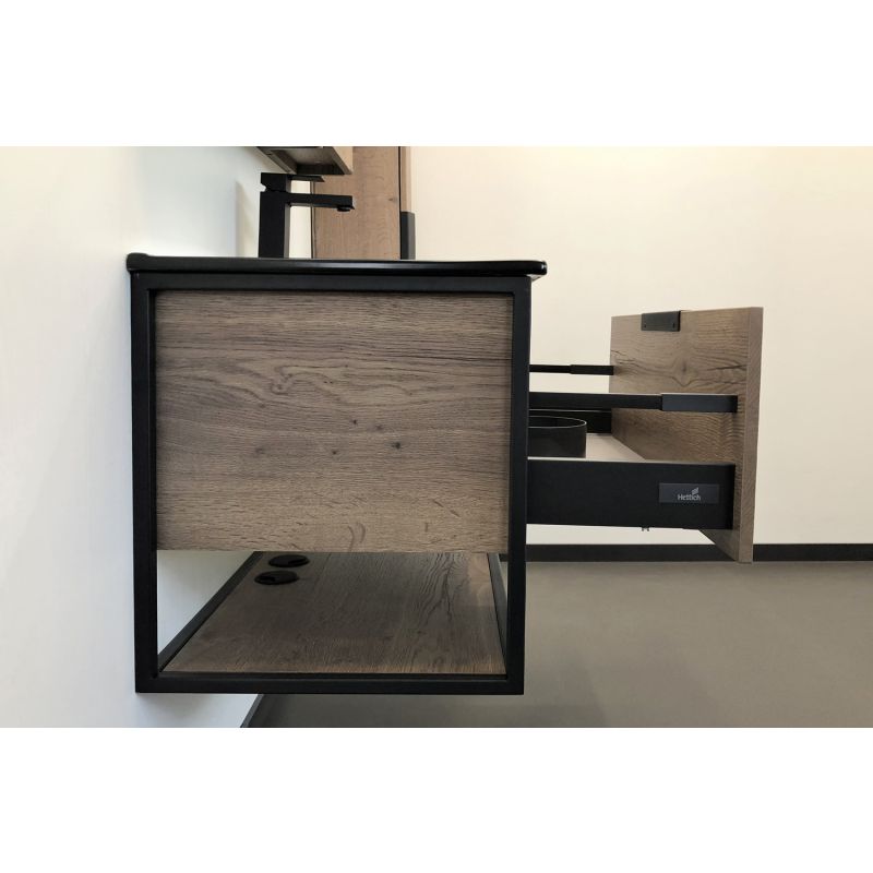 Тумба с раковиной Comforty "Бонн-90" 00-00001937 дуб темный с  раковиной Comforty 90E черная матовая