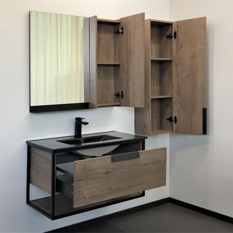 Тумба с раковиной Comforty "Бонн-90" 00-00001937 дуб темный с  раковиной Comforty 90E черная матовая