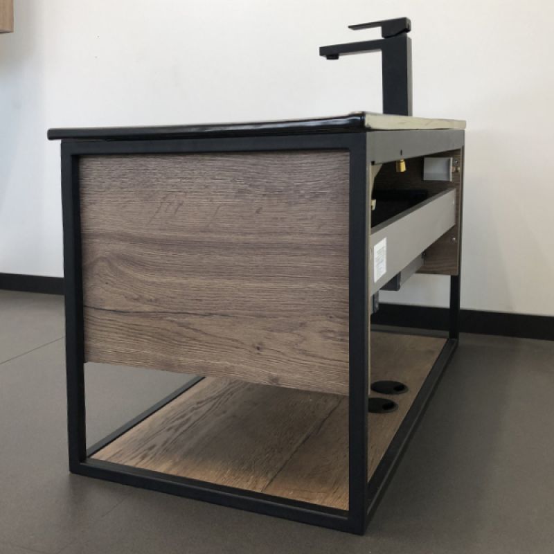 Тумба с раковиной Comforty "Бонн-90" 00-00001937 дуб темный с  раковиной Comforty 90E черная матовая