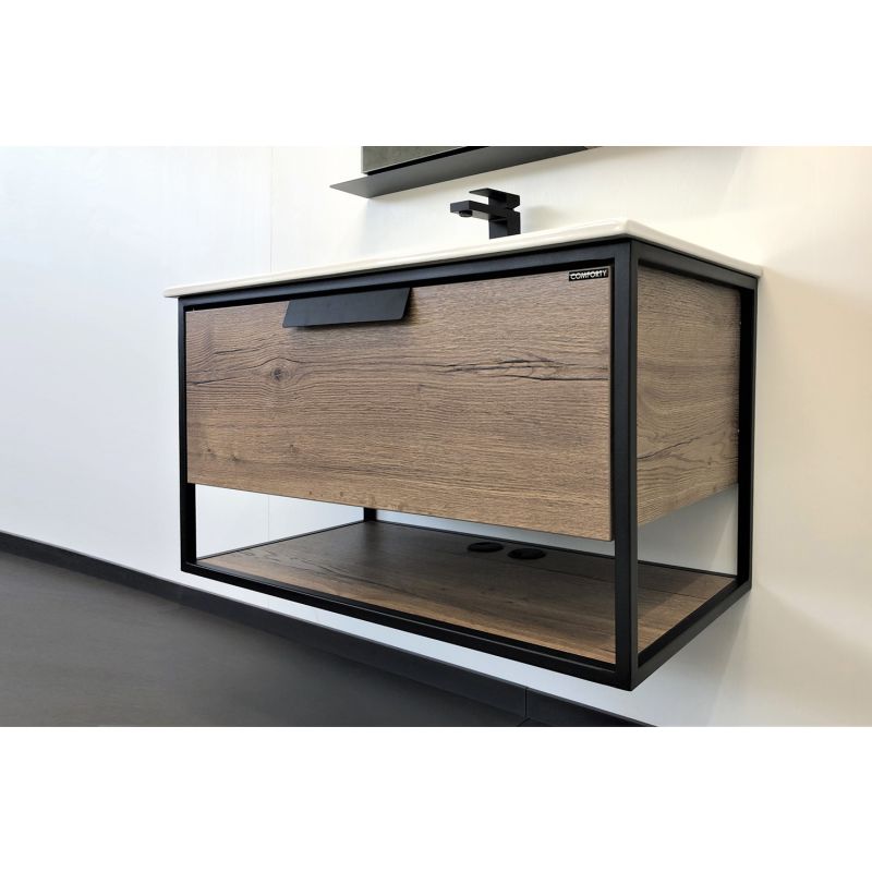 Тумба с раковиной Comforty "Бонн-90" 00-00003466 дуб темный с  раковиной Quadro 90