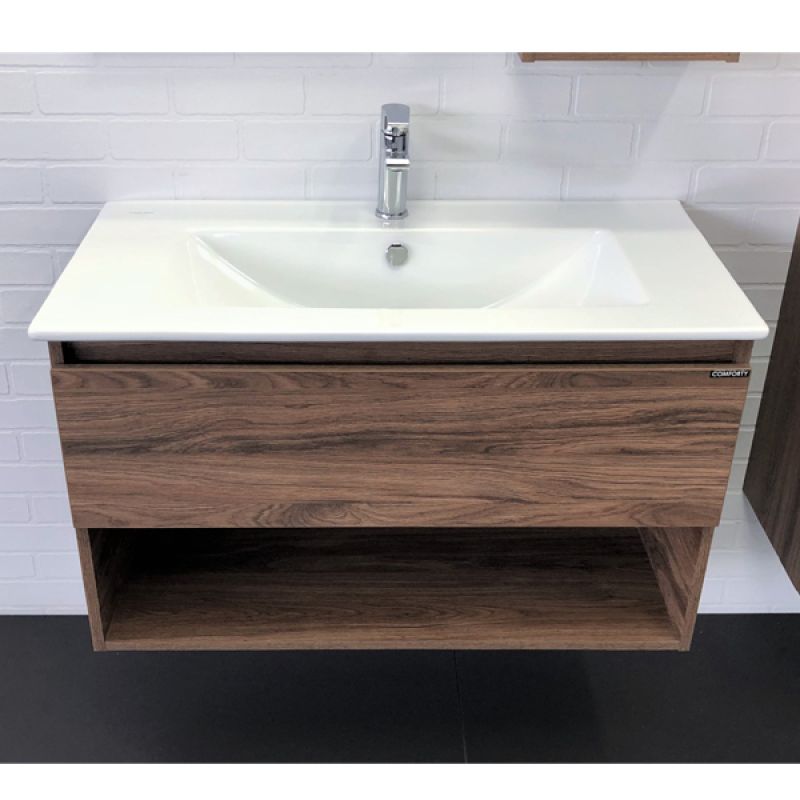 Тумба с раковиной Comforty "Бордо-90" 00-00006671 дуб темно-коричневый с раковиной "Quadro 90"