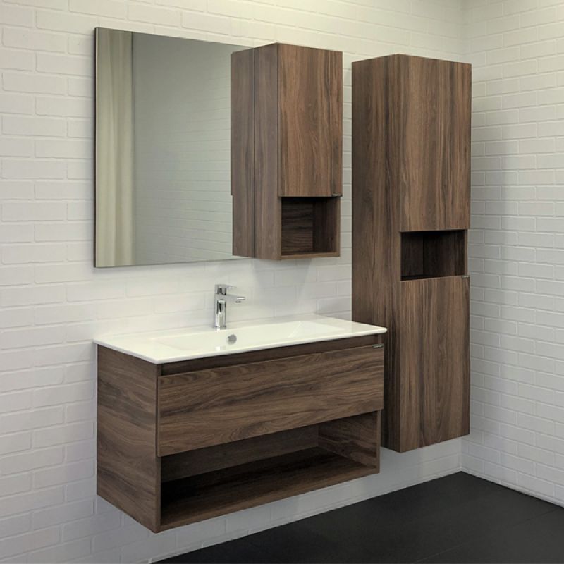 Тумба с раковиной Comforty "Бордо-90" 00-00006671 дуб темно-коричневый с раковиной "Quadro 90"