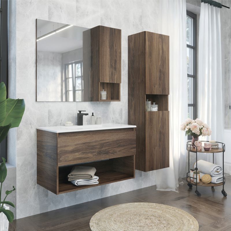 Тумба с раковиной Comforty "Бордо-90" 00-00006671 дуб темно-коричневый с раковиной "Quadro 90"