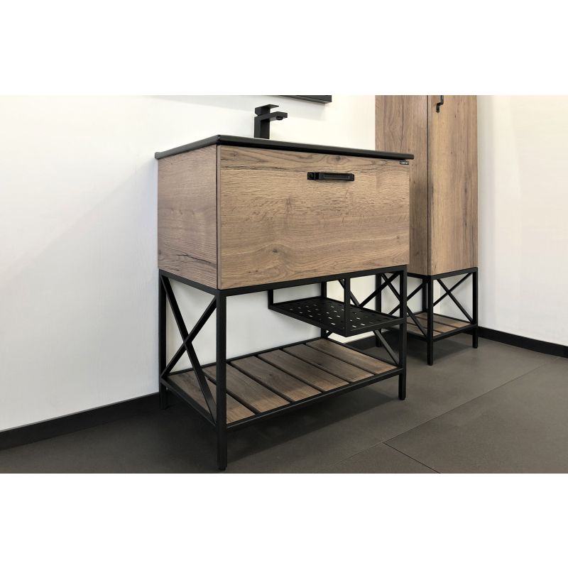 Тумба с раковиной Comforty "Бредфорд-75" 00004149064 дуб темный с раковиной Comforty 75E черная матовая