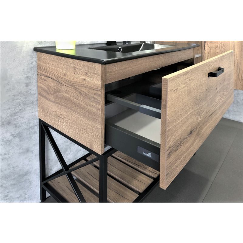 Тумба с раковиной Comforty "Бредфорд-90" 00004148003 дуб темный с раковиной Comforty 90E черная матовая