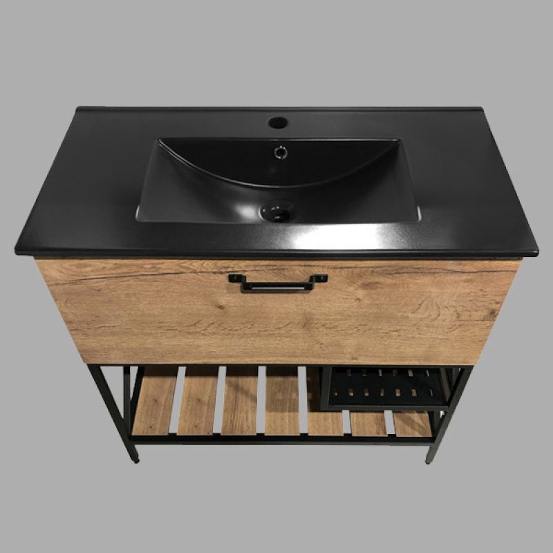 Тумба с раковиной Comforty "Бредфорд-90" 00004148003 дуб темный с раковиной Comforty 90E черная матовая