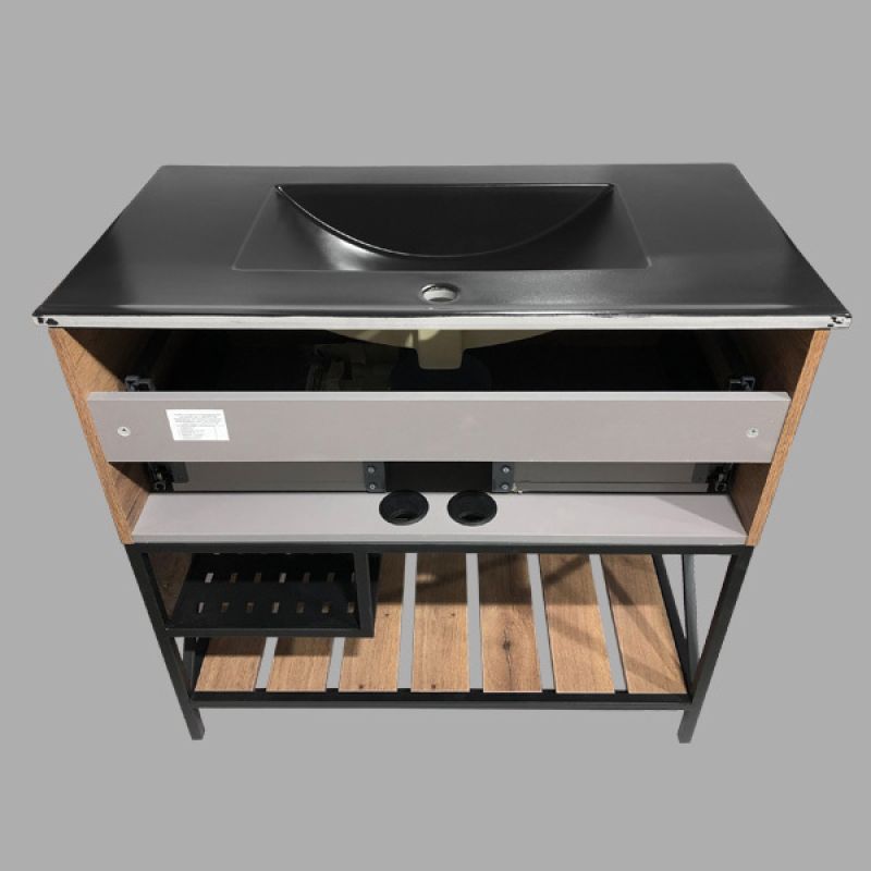 Тумба с раковиной Comforty "Бредфорд-90" 00004148003 дуб темный с раковиной Comforty 90E черная матовая