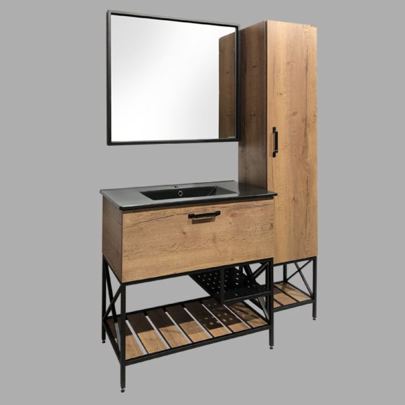 Тумба с раковиной Comforty "Бредфорд-90" 00004148003 дуб темный с раковиной Comforty 90E черная матовая