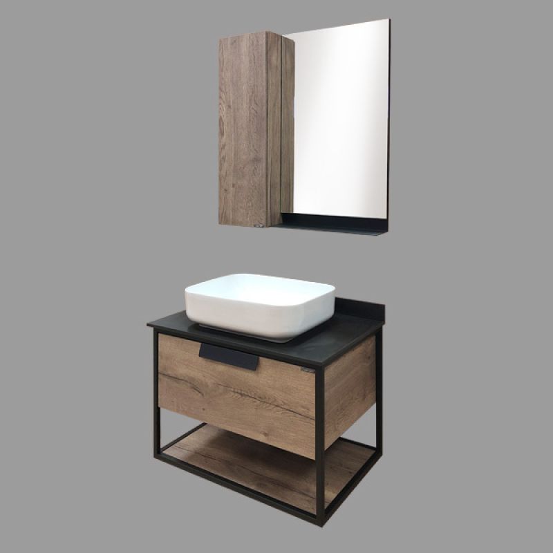 Тумба с раковиной Comforty "Кёльн-75" 00004149065 дуб темный с черной столешницей с раковиной Comforty T-Y9378