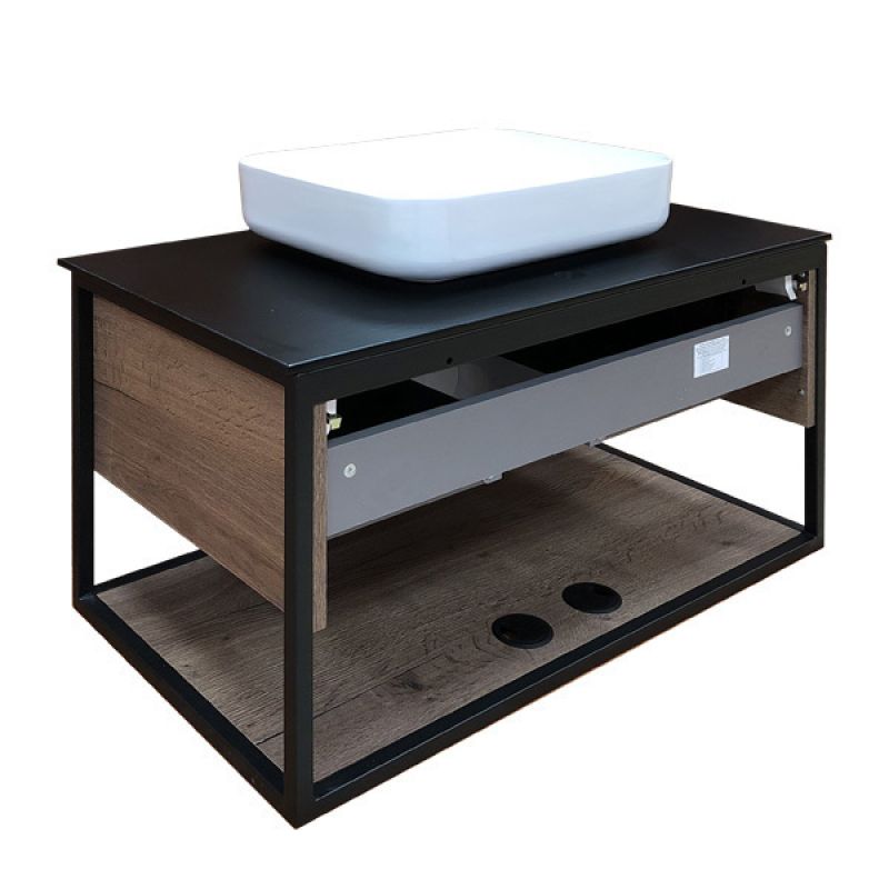 Тумба с раковиной Comforty "Кёльн-90-1" 00004149965 дуб темный с черной столешницей, с раковиной Comforty T-Y9378