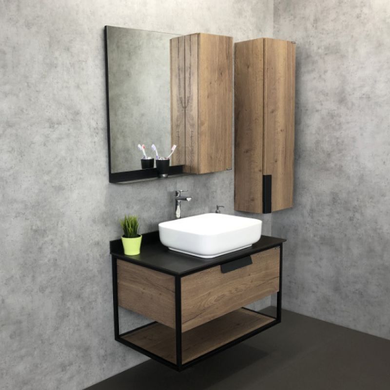 Тумба с раковиной Comforty "Кёльн-90-1" 00004149965 дуб темный с черной столешницей, с раковиной Comforty T-Y9378