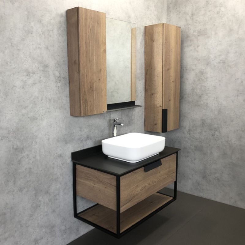Тумба с раковиной Comforty "Кёльн-90-1" 00004149965 дуб темный с черной столешницей, с раковиной Comforty T-Y9378