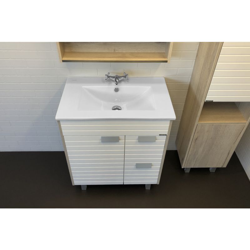 Тумба с раковиной Comforty "Клеон-75Н" 00-00004758 белый/дуб дымчатый с раковиной Quadro 75