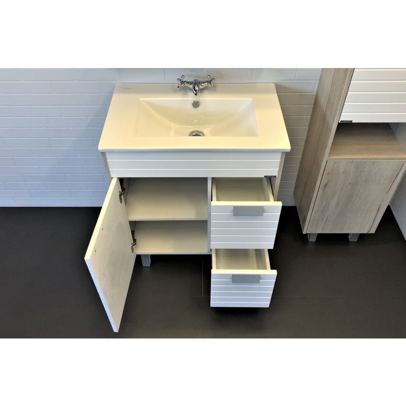 Тумба с раковиной Comforty "Клеон-75Н" 00-00004758 белый/дуб дымчатый с раковиной Quadro 75